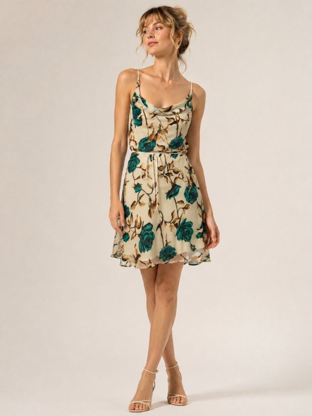 Cream Mini Dress with Veltvet Teal Floral Print